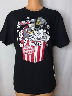 tokidoki Black Graphic Tee with Red & White Popcorn Print